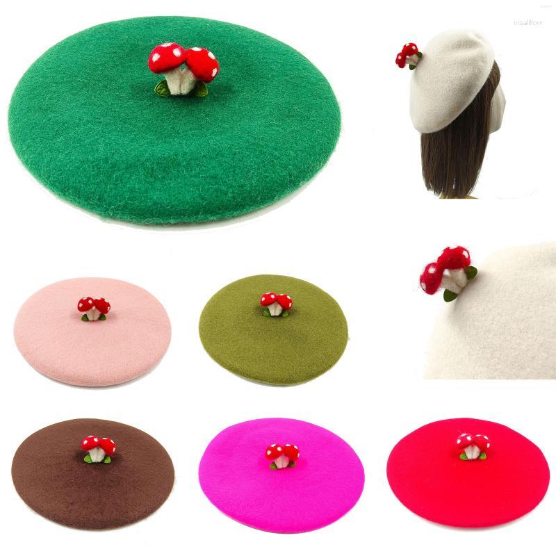 

Berets Women's Handmade Wool Beret Winter Warm Monochrome Mushroom Solid Elegant Autumn Hat, 17