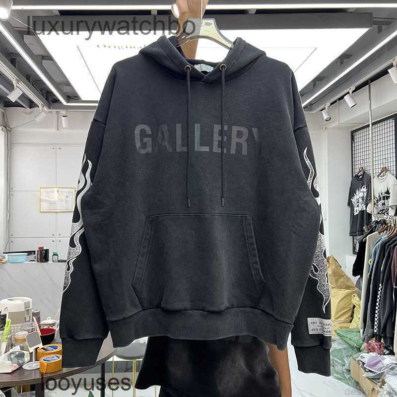 

Sweaters Streetwear Galleryes Dept High Designer Street 2023 Autumn Winter Wash Water Used Men's Women's Loose Plush Hooded Sweater Jacket S6YH, Aged black plush