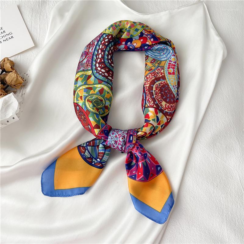 

Scarves 2023 Satin Square Scarf For Women Headband Silk Shawl Neckerchief Female Foulard Hijab Headscarf Summer Print Hair Wrap Bandana