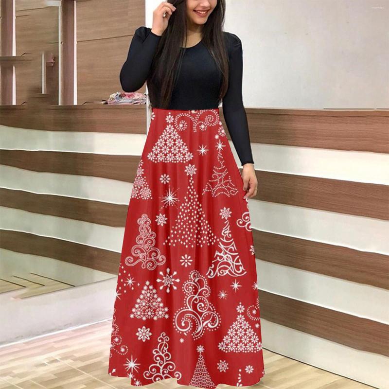 

Casual Dresses Womens Fashion Long Sleeve Christmas Print Collection Party Slim Dress Multi Layer High Low
