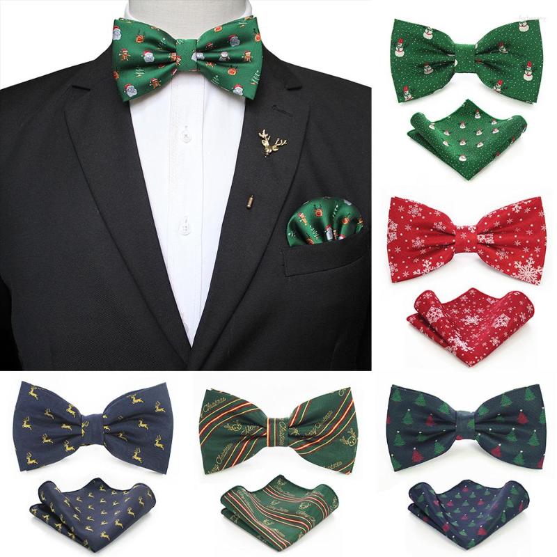 

Bow Ties Christmas For Men Red Green Festival Theme Bowtie Pocket Squares Set Elk Snowflake Party Gift