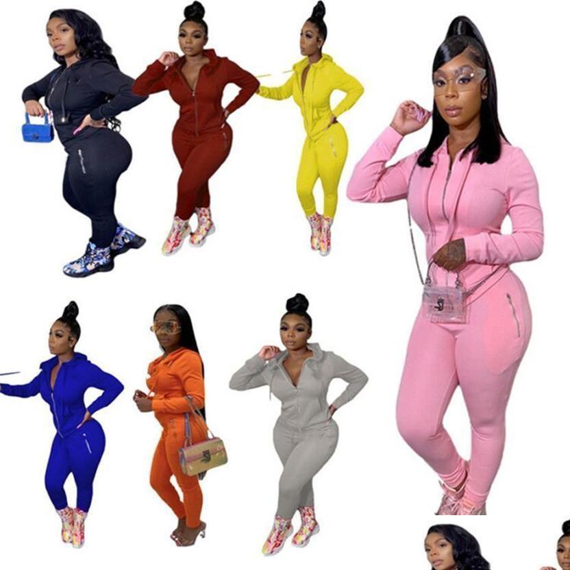 

Women' Tracksuits Womens 2023 Fall Winter Clothing Jogger Suit Black Long Sleeve Jacket Solid Color Plus Size Two Piece Set Casual Dhojm