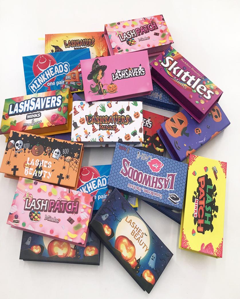 

Custom Christmas eyelashes packaging Halloween Lash Boxes for Dramatic 25mm 3D Mink Eyelash Empty Eye Lashes Case1611165