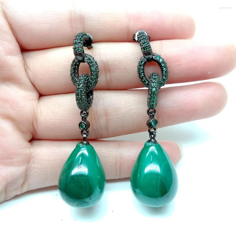 

Dangle Earrings YYGEM 15x20mm Natural Green Malachite Teardrop Cubic Zirconia Pave Stud