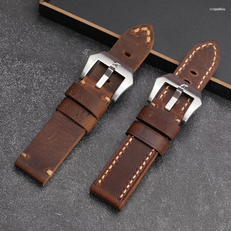 

Watch Bands Handmade Brown Leather Watchba 22 23MM Five-Pointed Star Buckle Folded In Half Retro Style Suitable For Military Wtrap