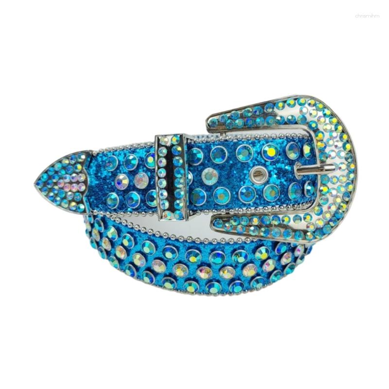 

Belts Y166 Women Studded Belt Cowgirl Jean Weatern Bling Waistband Blue Waist