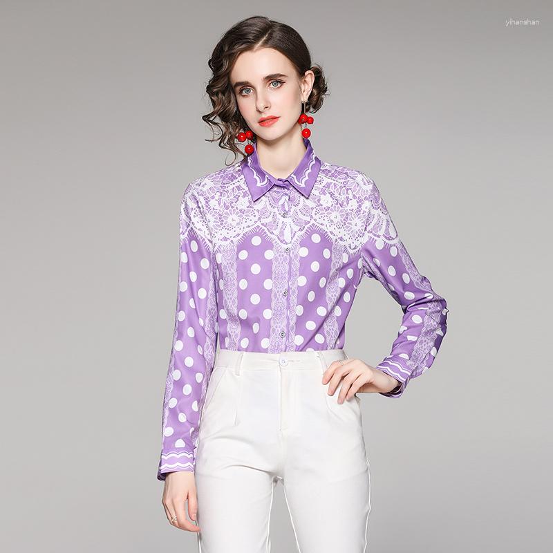 

Women's Blouses Office Lady Fashion Vintage Print Polka Dot Shirt Tops Spring Women Single-Breasted Elegant Long Sleeve Blusas Feminino, Picture color