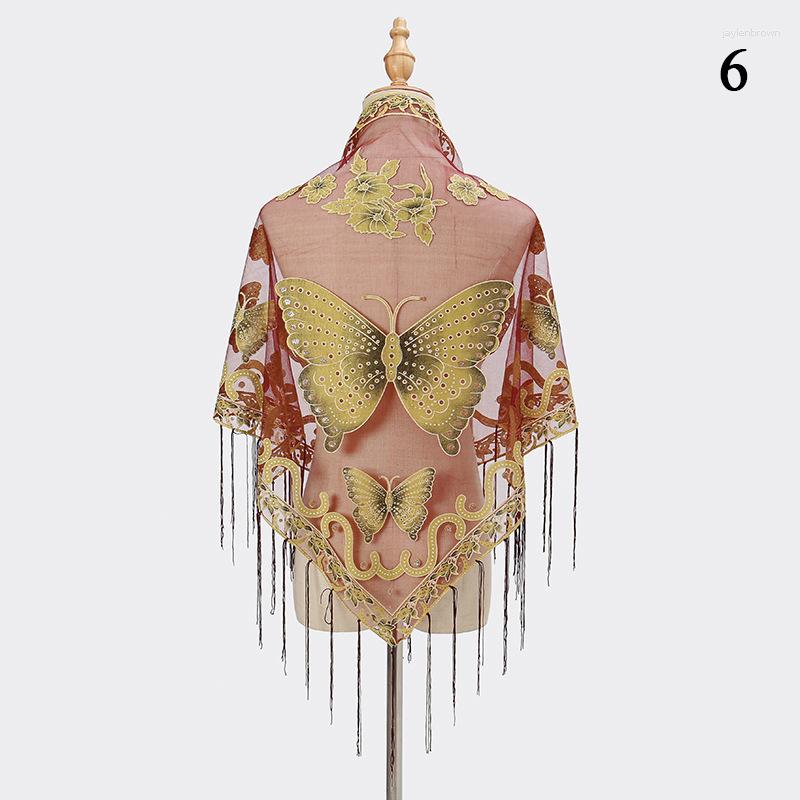 

Scarves Transparent Muslim Hijab Scarf Fringed Lace Triangle Women Embroidery Hollow Out Tassel Shawls Sunscreen Head Wrap
