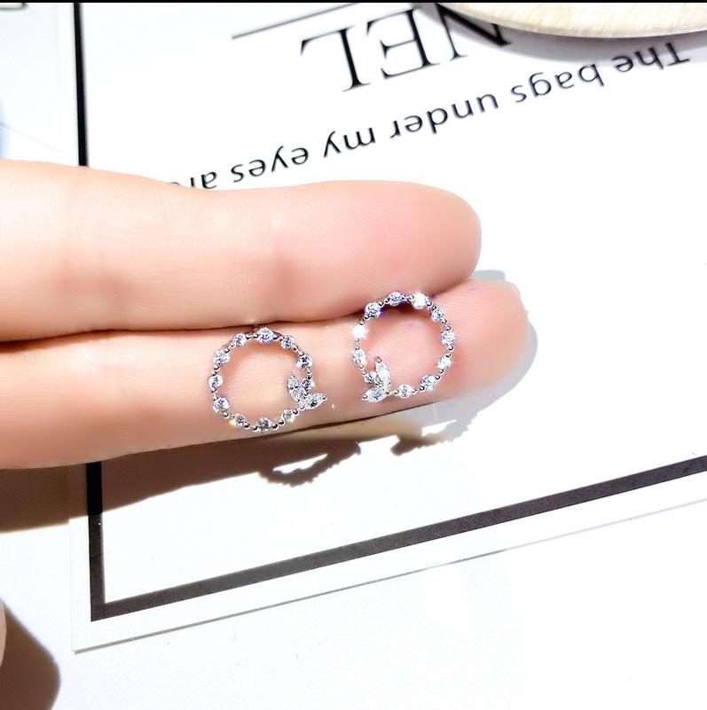 

Stud Earrings Korean Simple Silver Geometric Round Garland Zircon Fashion 925 Jewelry Christmas Gift