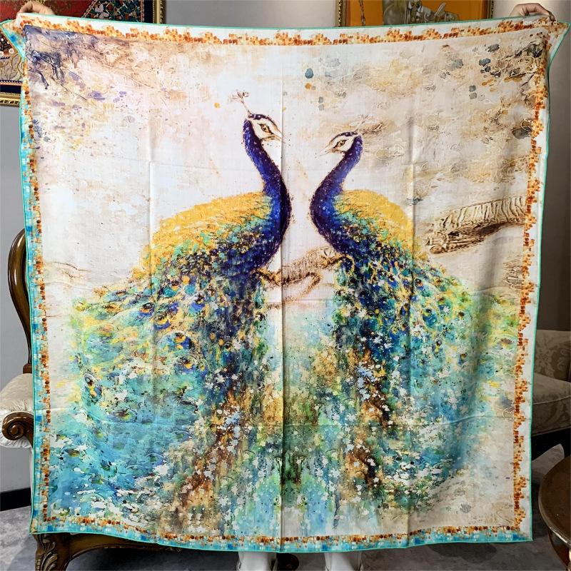 

Scarves High-end Elegant Women's Exquisite Resonance Of Love Double-sided Printed Quality Silk Wool Hand-rolled Edeg Large Scarf Shawls