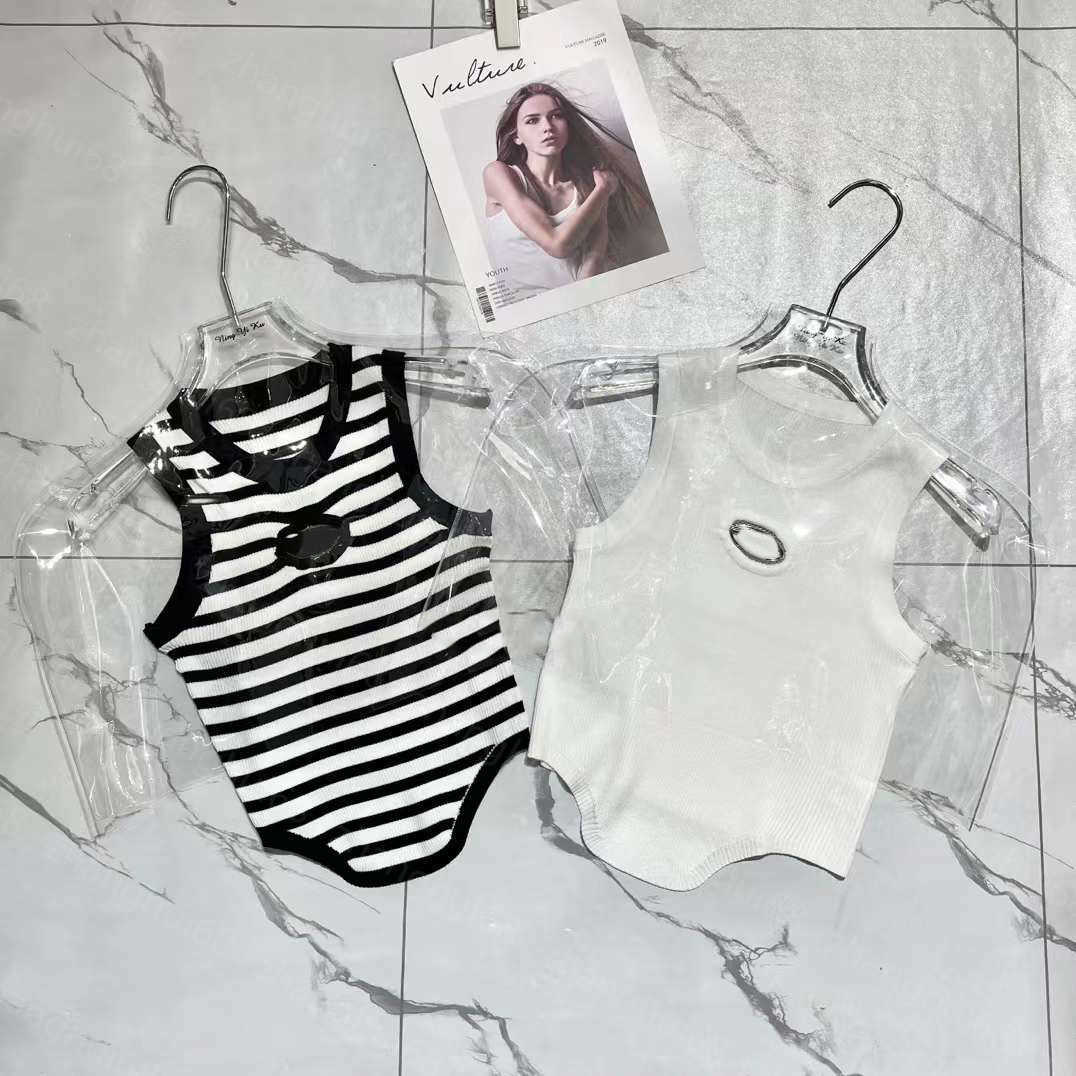 

23ss womens designer clothing Womens Knits Decorative stripes hollow logo knitted vest tops High quality womens clothes