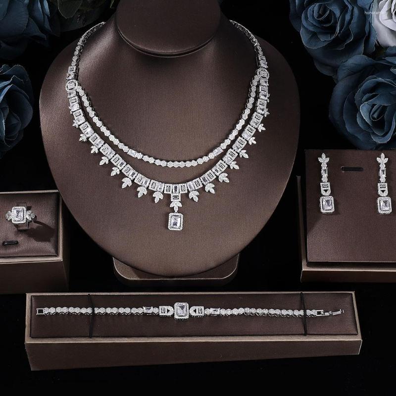 

Necklace Earrings Set Cubic Zirconia 4-piece Bridal Full Women's Party Jewelry Luxury Dubai Nigeria Crystal Wedding, Picture shown