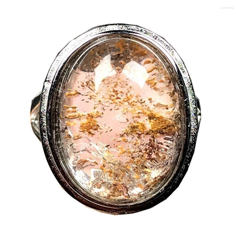 

Cluster Rings Top Natural Ghost Phantom Quartz Ring Jewelry For Woman Man Lady Crystal 20x16mm Oval Beads Silver Garden Adjustable
