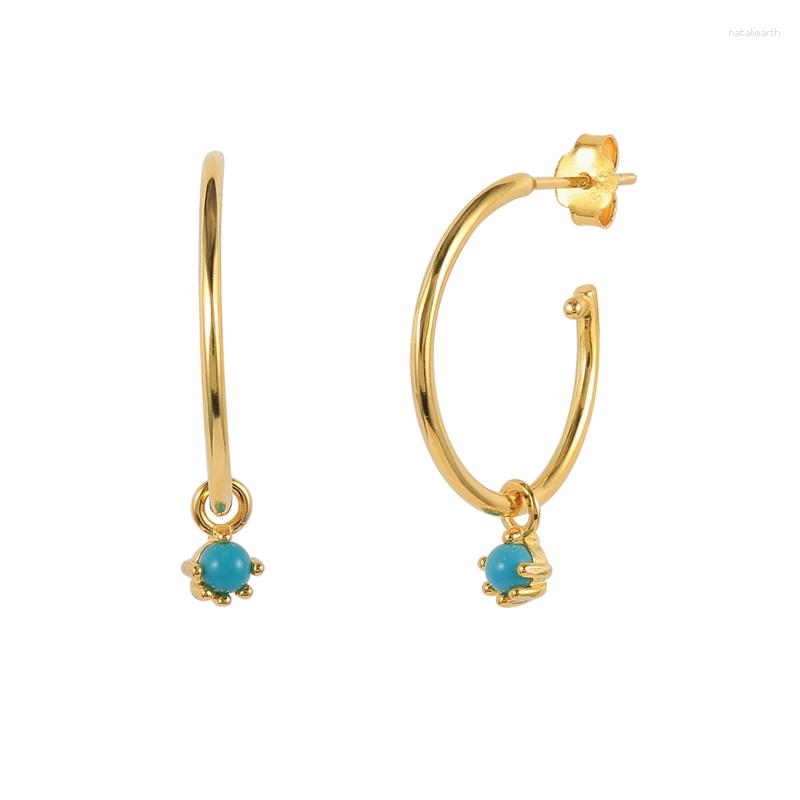 

Stud Earrings Aide 925 Sterling Silver Blue Turquoise Zircon Women Delicate Imitation Pearl Beads Big Opening Circle Ear Studs