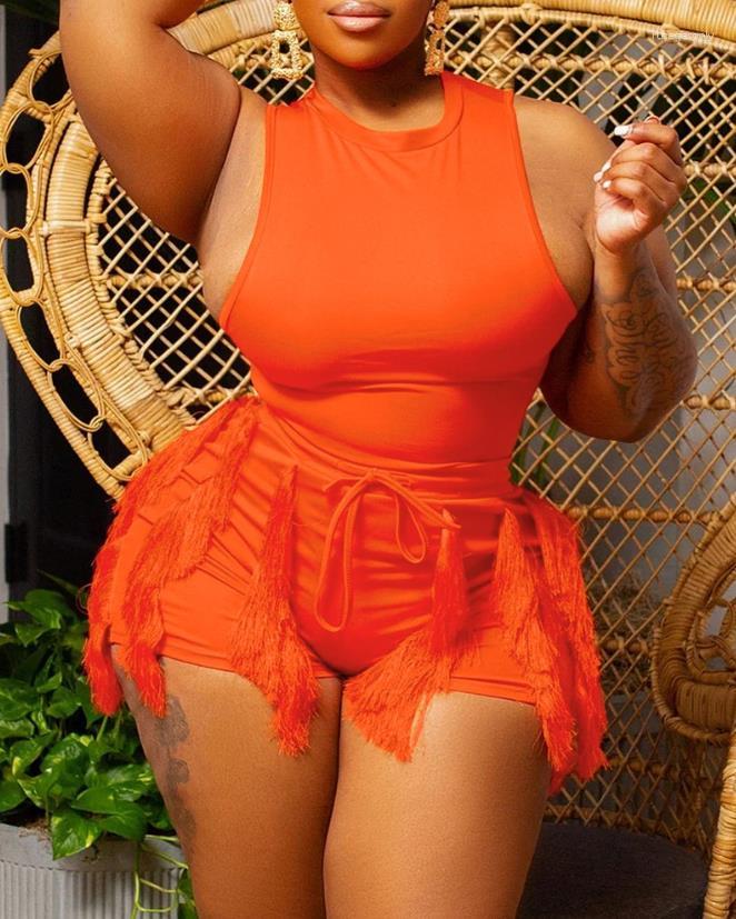 

Women's Tracksuits Casual Tow Piece Set Women Outfit 2023 Summer Crew Neck Sleeveless O-neck Tank Top & Female Tassel Design Shorts