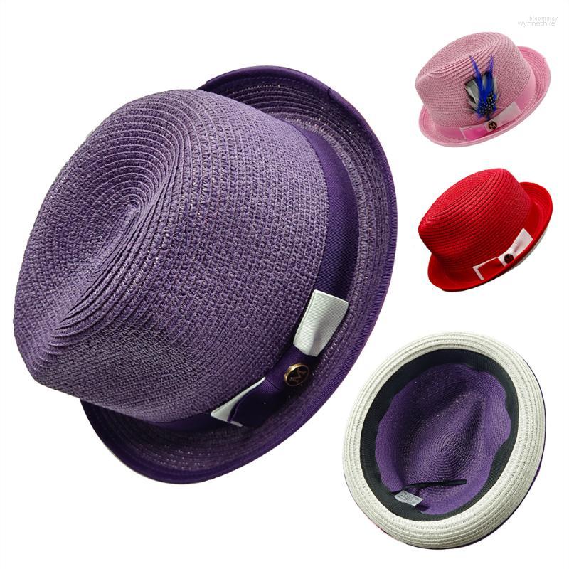 

Berets Purple Man Hat Panama Jazz Straw Summer Sunscreen Men's And Women's Sun Feather Bow Band Seaside Beach 2023, 12