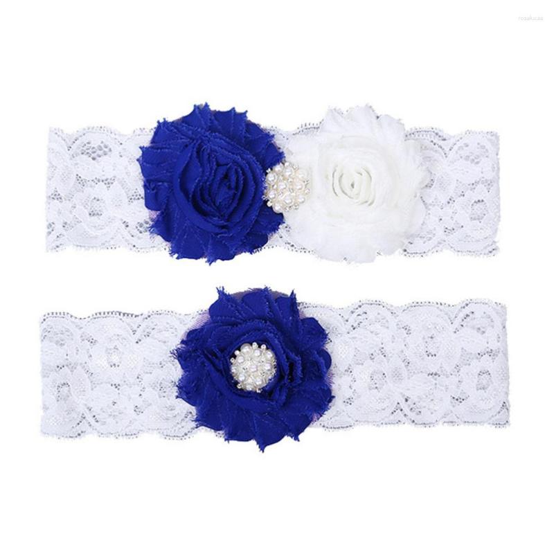

Garters 1 Set Thigh Flower Lace Garter Unique Leg Loop Bridal Ornament, White blue