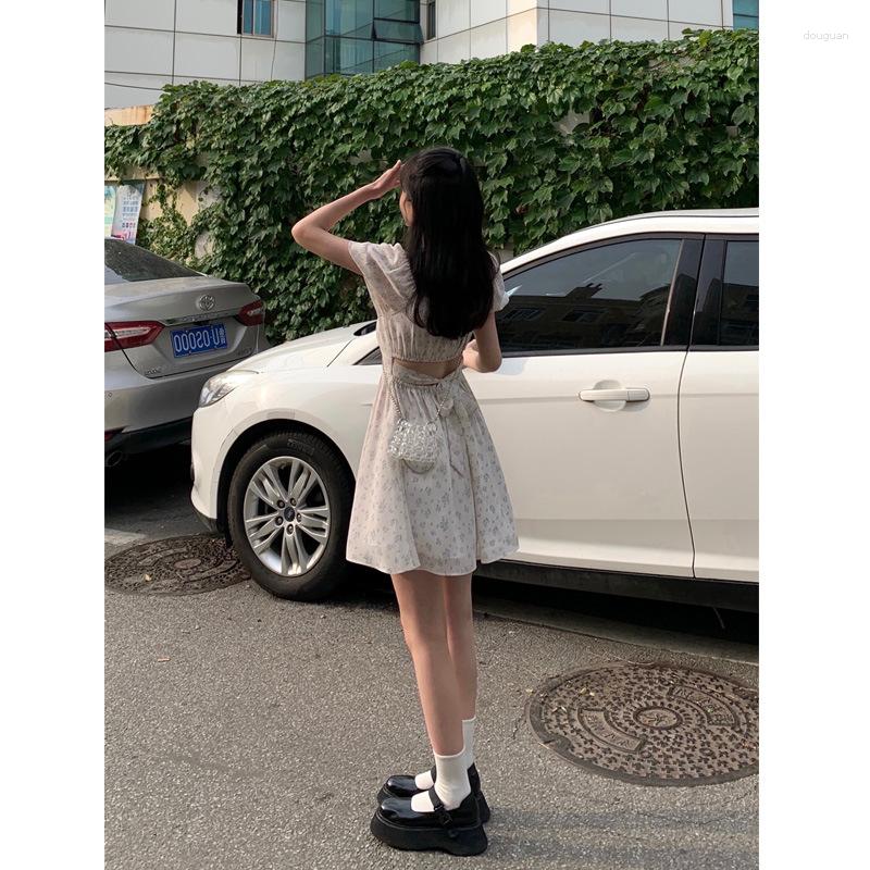 

Casual Dresses Women Puff Sleeve Holiday Sundress Hollow Out Floral Design Korean Style College Lovely Simple Trendy Summer Vestidoes, Fragmented flowers