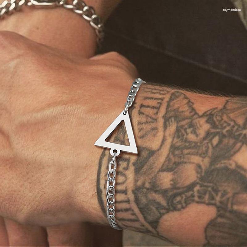 

Link Bracelets Chain Men's Bracelet Geometric Triangle Silver Color Stainless Steel Curb For Men Mens Jewelry Gift Him Raym22