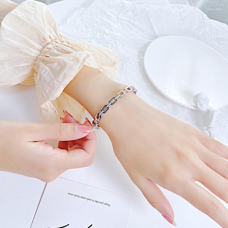 

Bangle KKCHIC Jewelry Simple Versatile Bracelets Trend Hollow Square Women's Stainless Link Chain With Cubid Zirconia