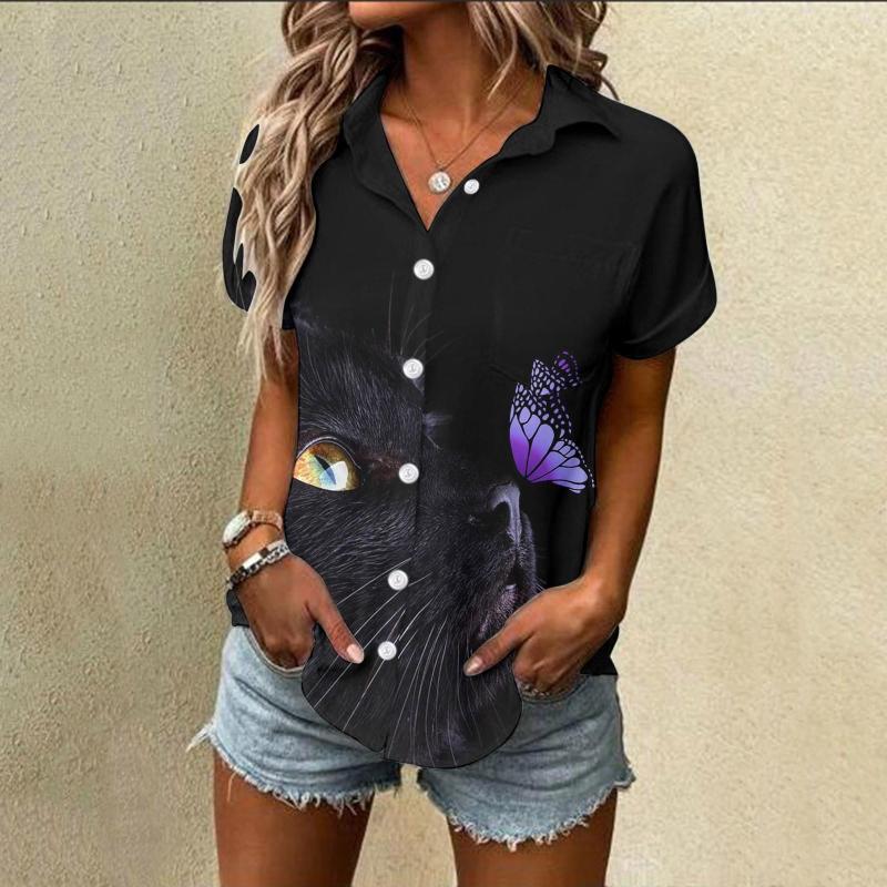

Women' Blouses Womens Spring Summer Flower Camisas De Hombre Casual White Shirt Beach OL Women Tops European American Style Button Shirts, Blue