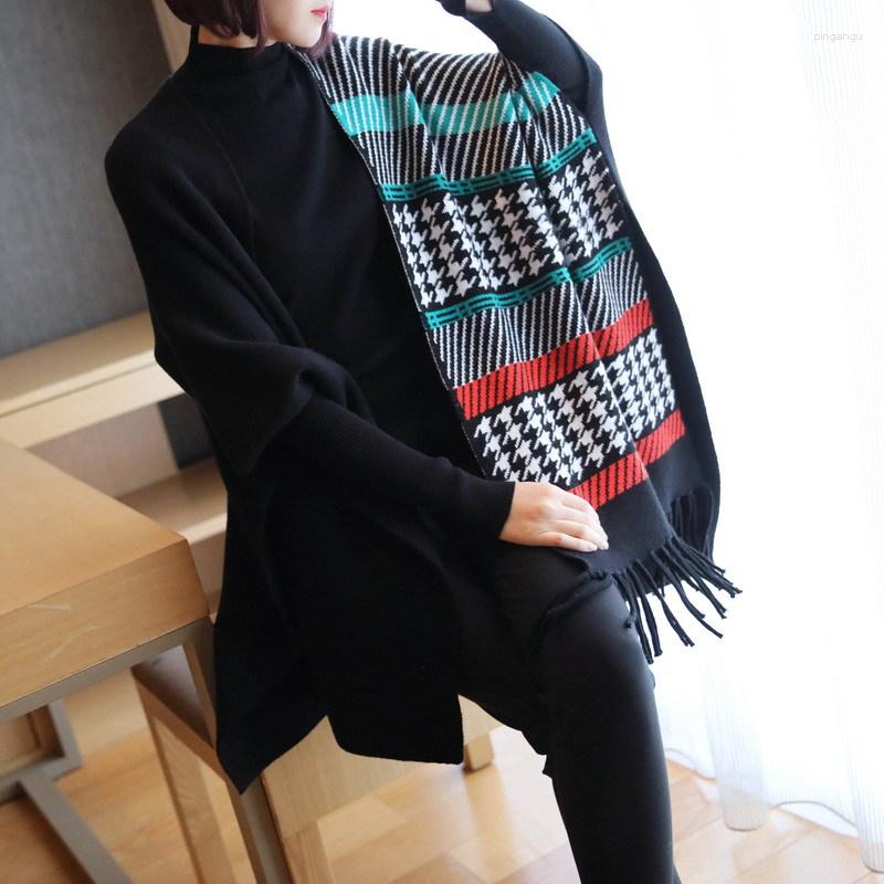 

Women's Knits Female Autumn And Winter Plus Size Lazy Style Batwing -sleeve Long Knitted Outerwear Tassel Loose Shawl Sweater Cardigan, Black