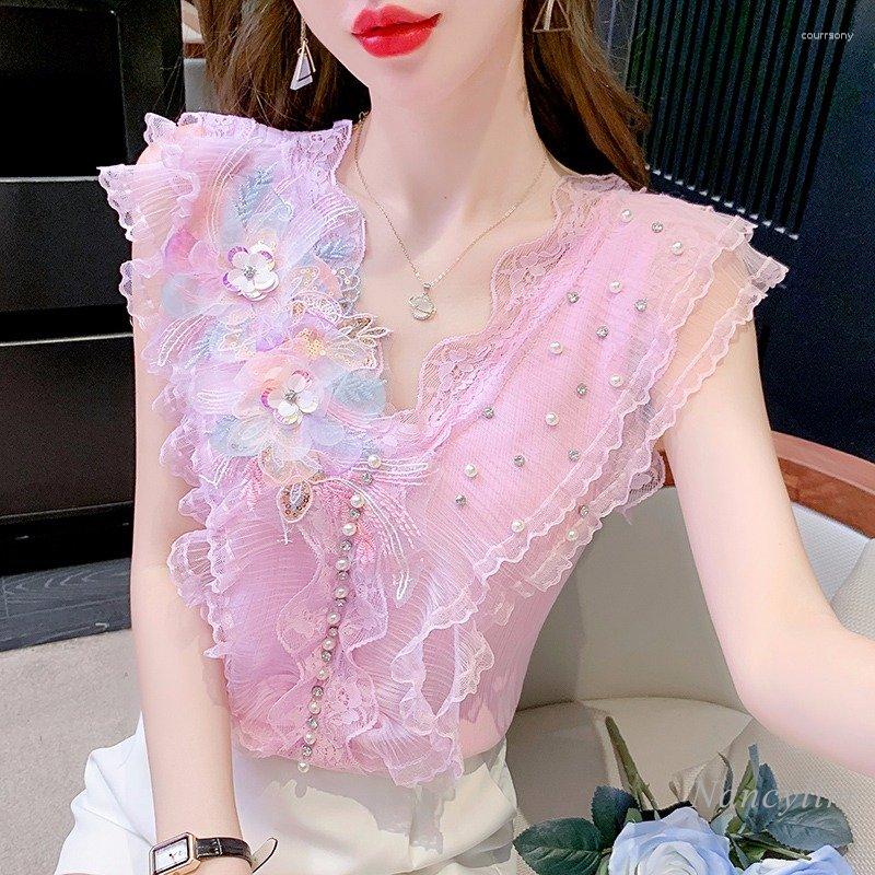 

Women's Tanks French Style Sweet Floral Tank Camisole Women's Summer Outer Wear Sleeveless Three-dimensional Flower Embroidery Top 2023, White
