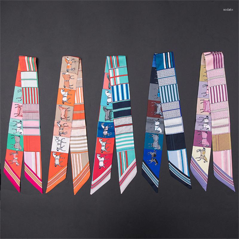 

Scarves Fashion Horse Print Summer Ladies Small Silk Scarf Headscarf Tied Handbag Wrist Towel Long Shawl Beach Female C25