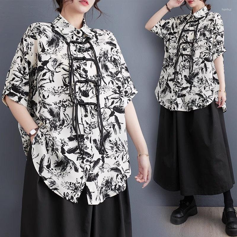 

Women's Blouses Short Sleeved Shirt Top Female Design 2023 Summer Print Fashionable Casual Retro Button Up Blouse For Women Z1627, Black