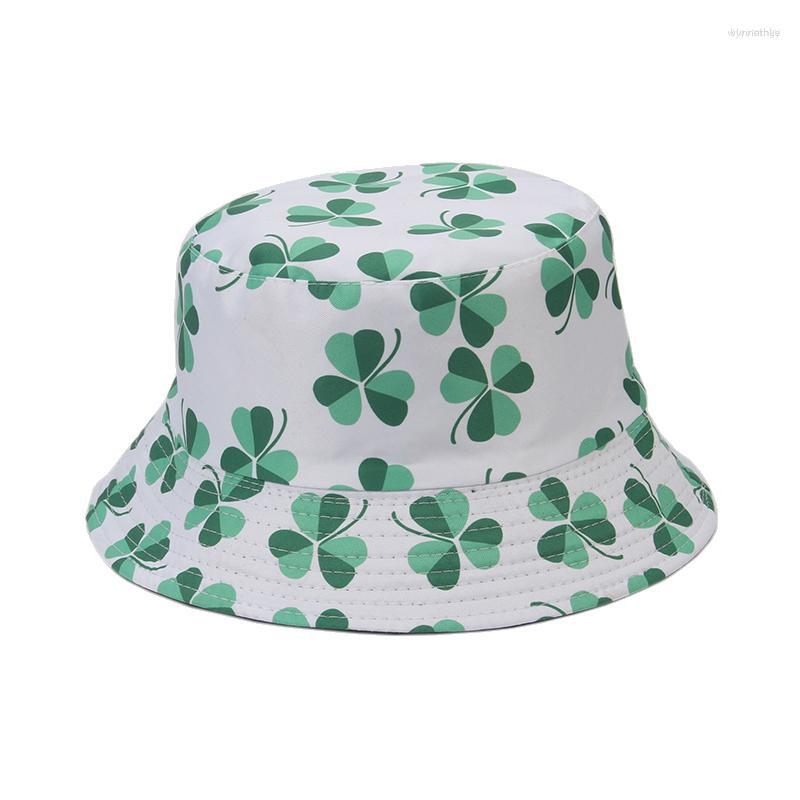 

Berets Fisherman Hat Reversible Lucky Clover Summer Hats For Men Casual Street Panama Bob Hip Hop Bucket Women Caps, White