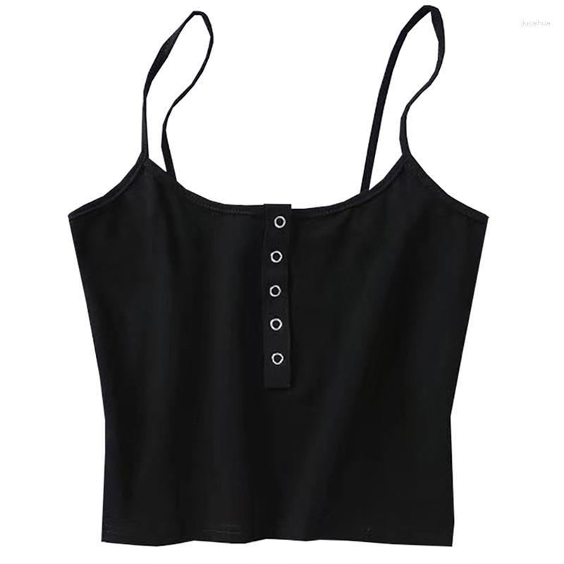 

Women' Tanks Arrival Summer Tank Top Sexy Slim Buttons Solid Women Sleeveless Crop Halter Black White Bustier Tops XL