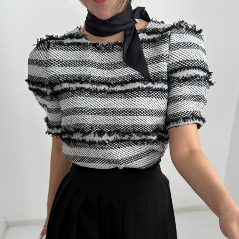 

Women's Blouses Aesthetic Grunge Graphic T Shirts Blusas For Women Short Sleeve Contrast Striped Blouse Design Tassels Shirt Y2k Femme, Black