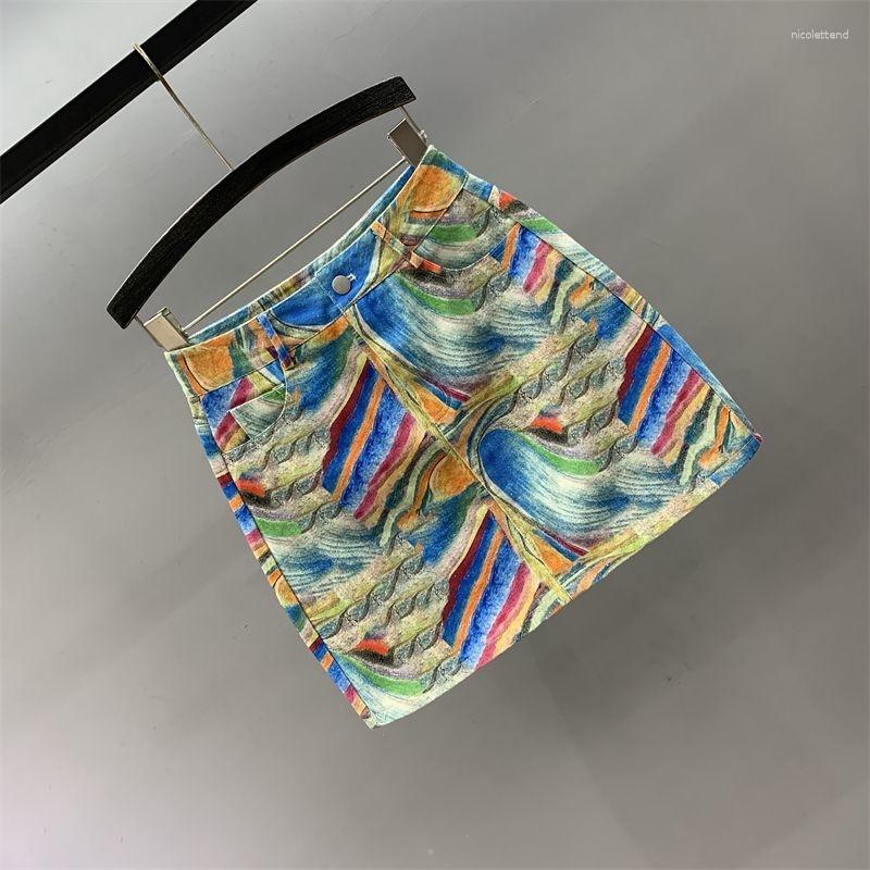 

Skirts 2023 Slim And Girl Wrap Hip Short Wholesale Clothes Printed Denim Skirt Women High Waist A-line Summer, Without elasticity