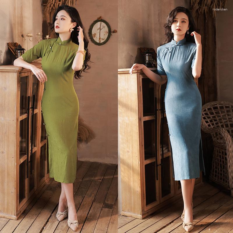 

Ethnic Clothing High-end True Cardigan Women's Cheongsam Long Style Summer Retro Improved Slimming Temperament Republic Cheongsa