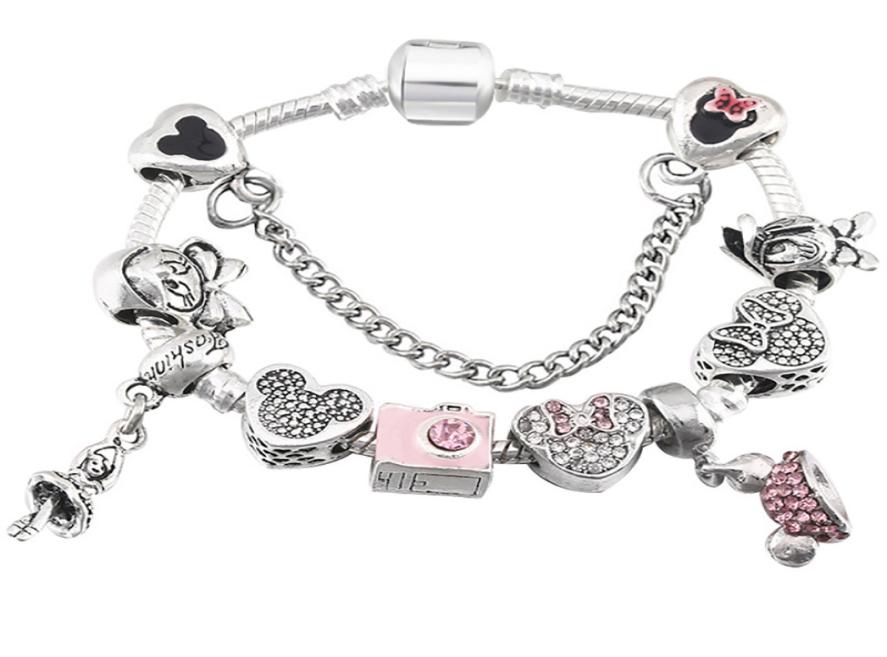 

European Glamour Cartoon style Bead Bracelet for Pandora Style Crystal Snowflake Pendant Lady Bangle Jewelry3427275