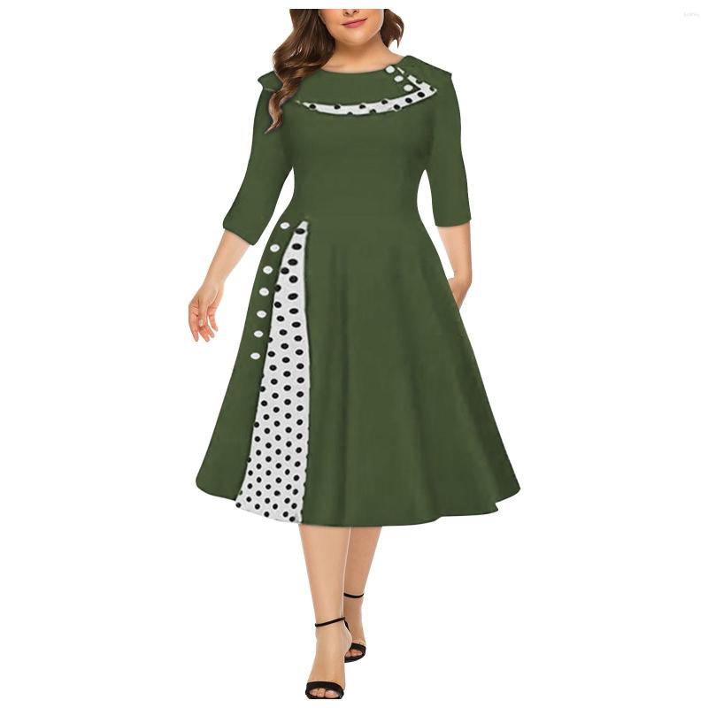 

Casual Dresses Women' Fashion Retro Long Sleeve Round Neck Solid Color Dot Waist Swing Dress Evening Loose Summer, Dark purple