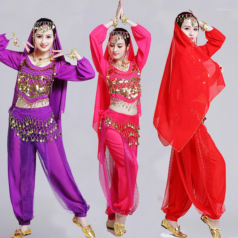 

Stage Wear Women Oriental Belly Dance Costumes Suit Adult Bollywood Chiffon Dancing Clothes High Quality, Hot pink 2pcs