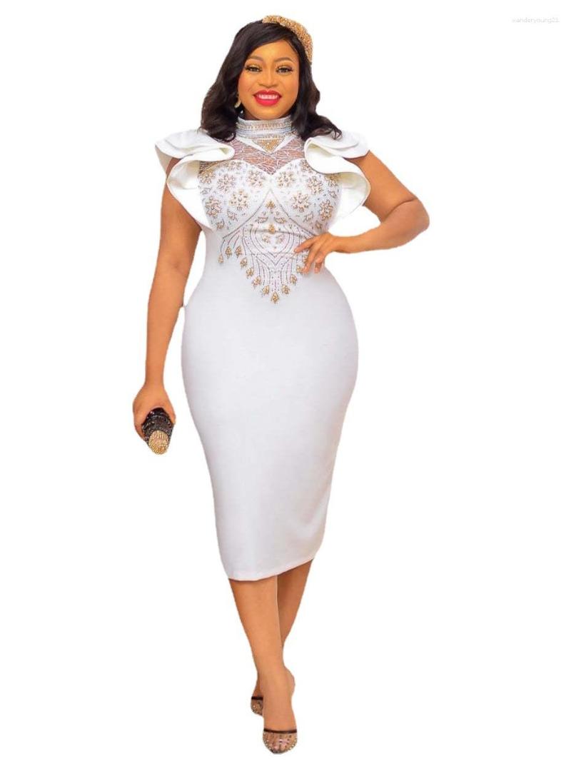 

Ethnic Clothing White Polyester African Dresses For Women Summer Elegant Sleeveless Knee-length Dress S-3XL Africna
