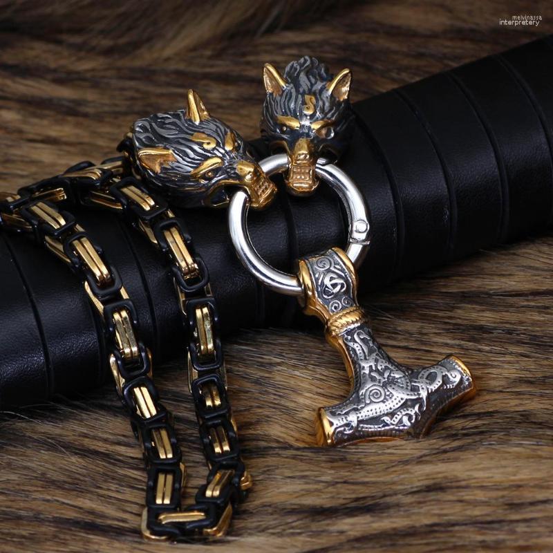 

Pendant Necklaces WANGAIYAO Fashion Two-color Stainless Steel Odin Hammer Chain Square Emperor Necklace Male Nordic Viking Jewelry