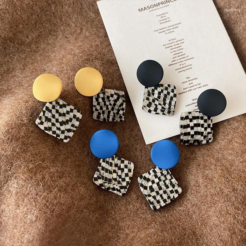 

Dangle Earrings Fashion Contrast Spray Paint Acrylic For Women 2023 Trendy Geometric Checkerboard Korean Jewelry