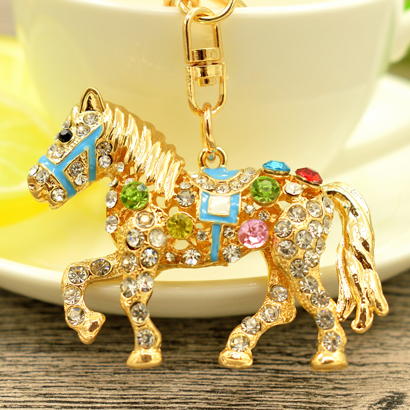 

Lovely Crystal Animal Horse Keychain Rhinestione Keychain Charm Handbag Pendant Keychains Women Gift Jewelry