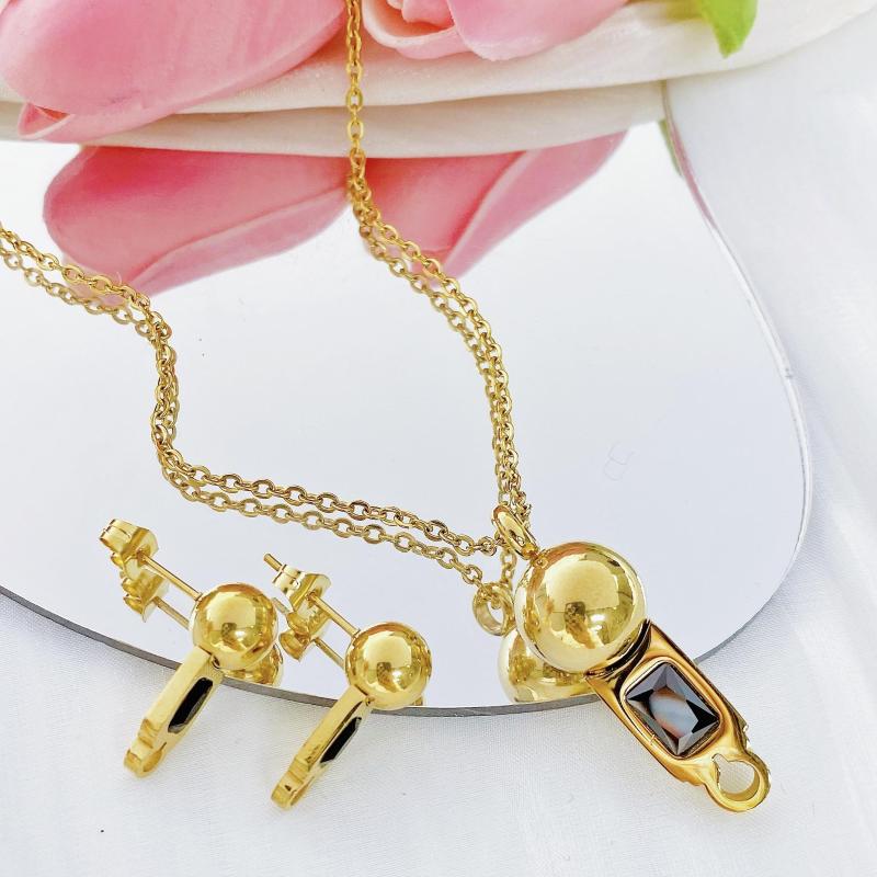 

Necklace Earrings Set Dubai Gold Plated Jewelry Wholesale Stainless Steel, Picture shown