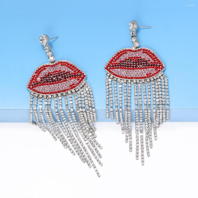 

Dangle Earrings Fashion Crystal Sexy Lip Long Tassel For Women Boho Metal Rhinestone Statement Jewelry Wholesale