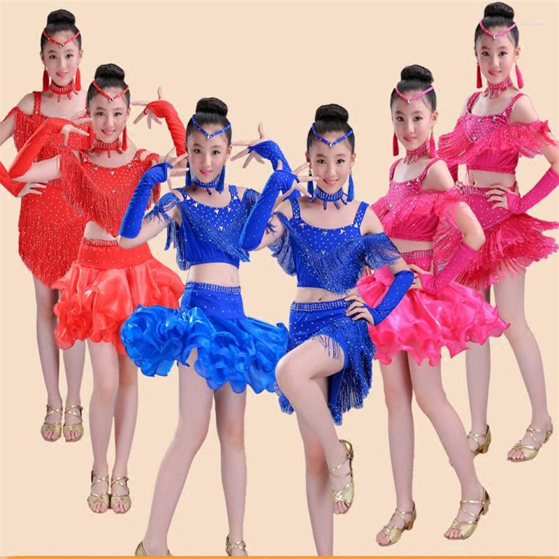 

Stage Wear Children's Latin Dance Skirt Tassels Summer Girls Clothing Competition Performance Practice Suits