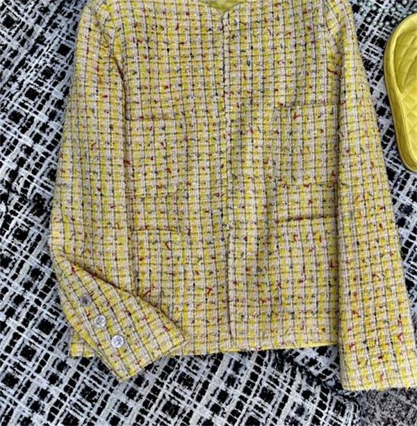 

Chan home 2023 Women's brand jacket CCCC designer Fashion autumn winter Chains tweed coat Leisure Spring Camellia pattern Coats overcoat cardigan Mother's Day Gift, Yellow