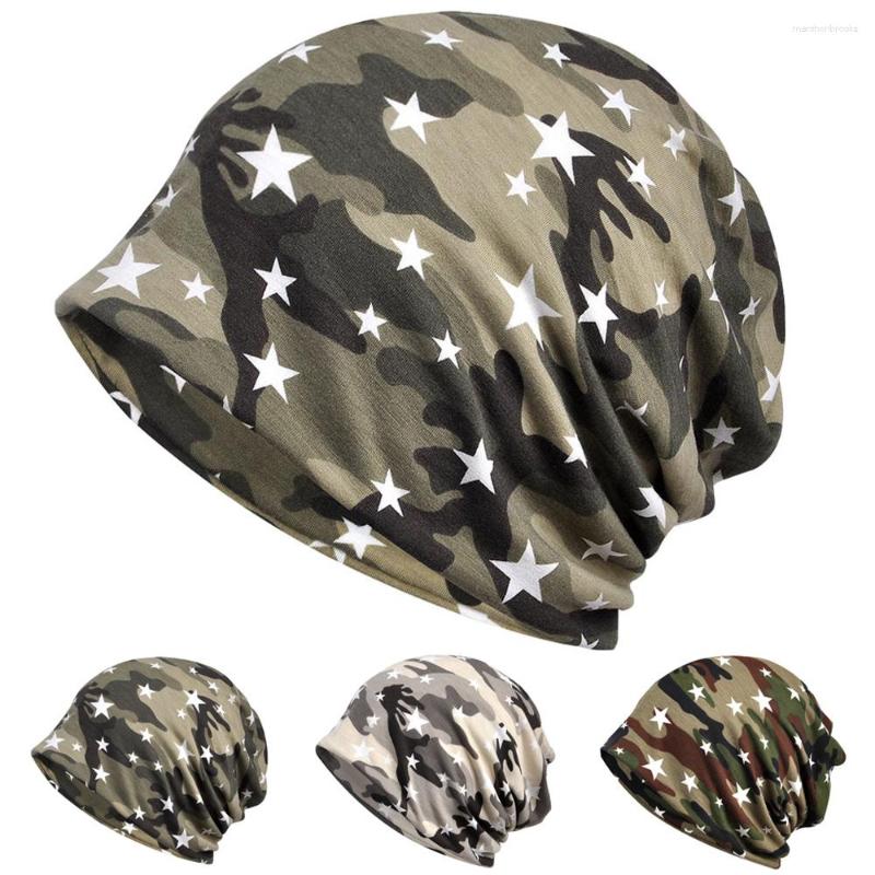 

Berets Multi-Use Neck Scarf Hats Camouflage Star Print Hat Women Men Slouchy Beanie Cap HATRX0038, 01