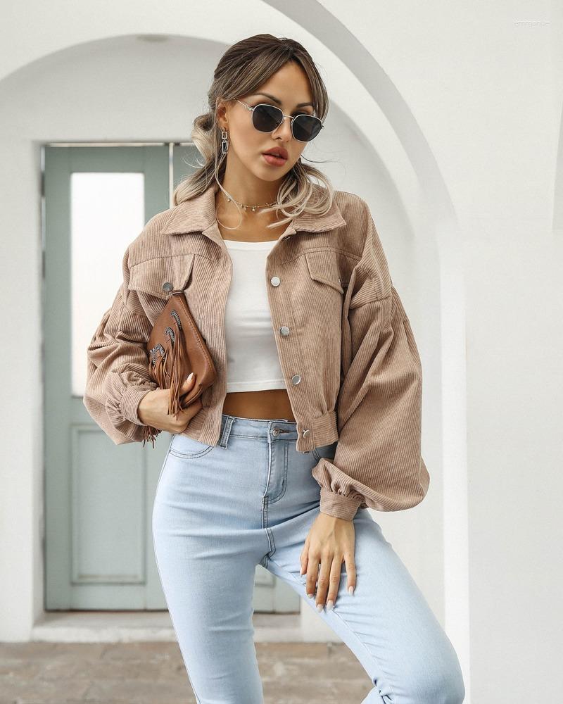 

Women' Jackets For Women Lantern Sleeve Cropped Bomber Jacket Overcoat Outwear Fashion Spring Vintage Corduroy Autumn Winter Coat 18047, Bk
