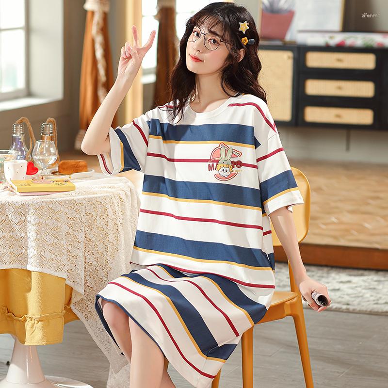 

Women's Sleepwear Women's Pajamas Pajama Cotton Nightgown Cartoon Student Leisure Wear Cute Girl Summer Loose Pregnant Women Short, Green