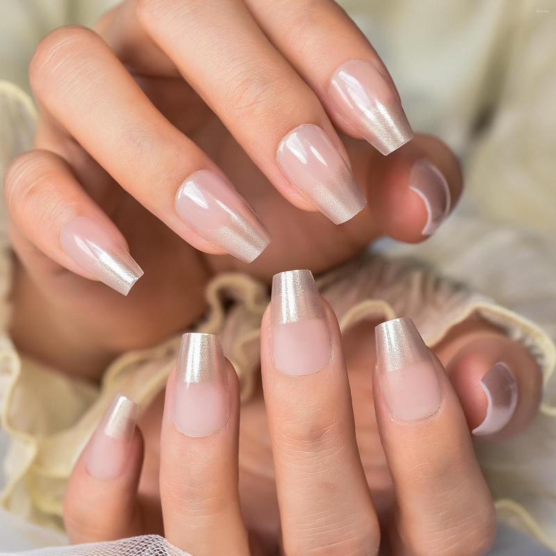 

False Nails Medium Coffin Gliter Top Classic Minimalist Press On Nail Tips Fake Art Reusable Diverse Designs Quick Convenience Stylish, L6440