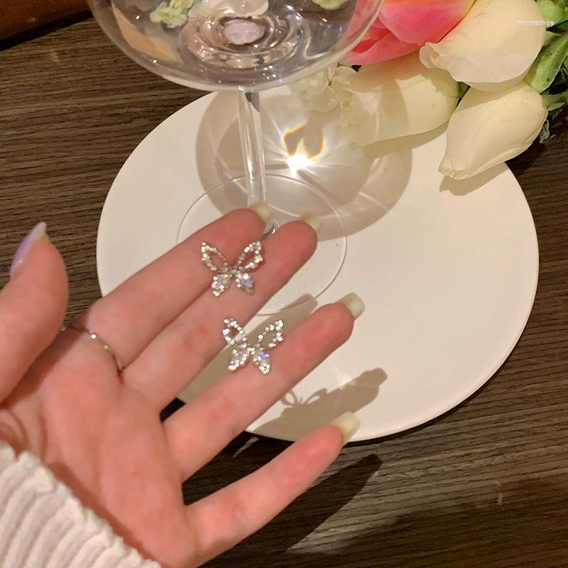 

Stud Earrings Korean Fashion Butterfly For Women 2023 Shining Rhinestone Cute Girl Zircon Exquisite Kpop Jewelry Pendientes